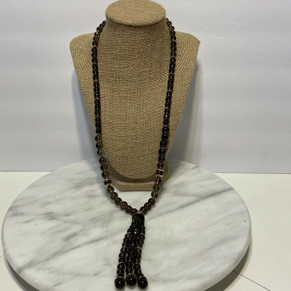 26” smoked gray glass / acrylic beaded 3 strand necklace